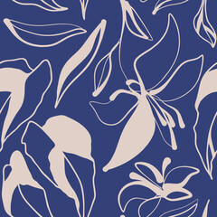Naklejka premium Hand drawn simple abstract flowers print. Trendy collage pattern. Fashionable template for design. 