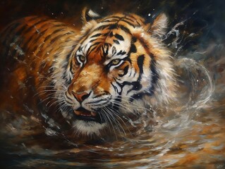Naklejka premium Tiger illustration paintings of unique wall art generative ai