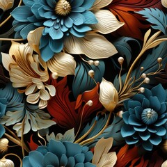 A close up of a bunch of flowers. Digital image. Seamless pattern.