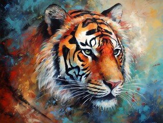 Naklejka premium Tiger illustration paintings of unique wall art generative ai