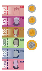 Mexican money bills and coins Illustration vector
