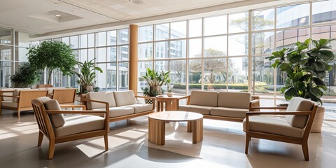 Fototapeta premium AI Generated. AI Generative. Architecture room hotel relax with comfortable sitting chairs. Can be used for business meeting 
