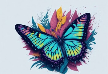 butterfly with colours illustration in soft colourful background.