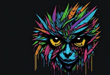 colorful graffiti illustration of a colorful face with dark background.