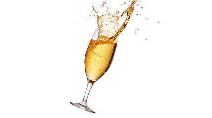 A glass of white wine or champagne toasting on white background - Powered by Adobe
