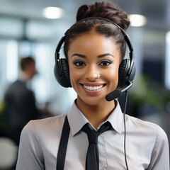 female call center operator wearing headset