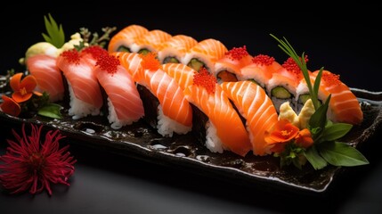 Beautiful and mouth-watering sushi close-up. Generative AI