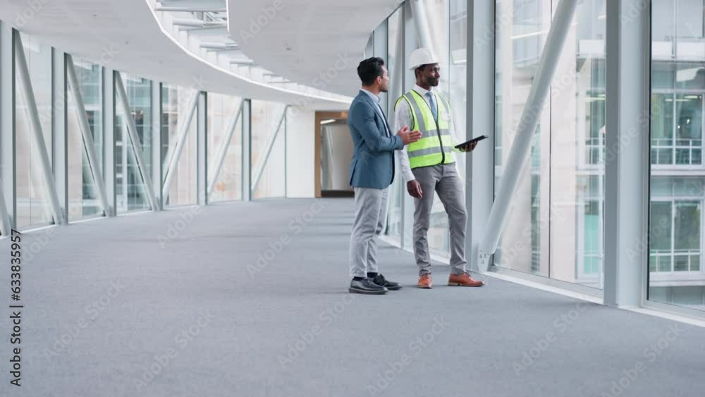 Leinwandbilder tablet, collaboration or construction with a manager and architect in a building for planning a deve