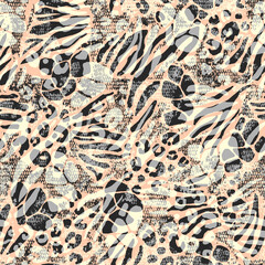 Abstract mixed animal prints colorful watercolor seamless background