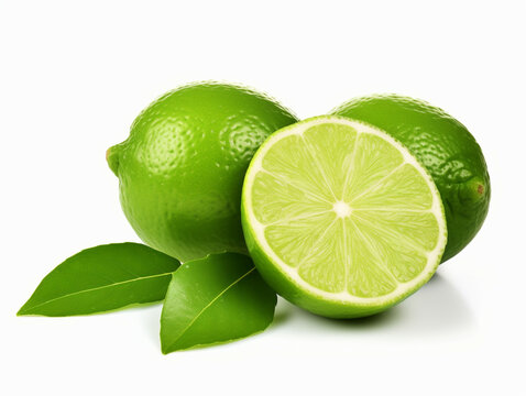 Fresh lime with leaves isolated on white background.Food and drink, healthy nutrition concept.