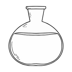Round flask with witch potion, Magic potion, Doodle style, Test tube, taking tests in the laboratory
