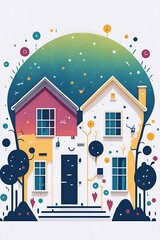 Cartoon cute house. AI generated illustration