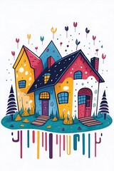 Obraz premium Cartoon cute house. AI generated illustration