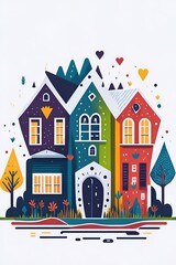 Cartoon cute house. AI generated illustration
