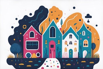 Cartoon cute house. AI generated illustration