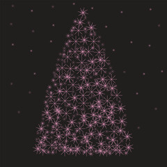 Pink Christmas tree on black background, vector