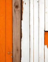 Texture of vintage wood boards with cracked parts white and orange