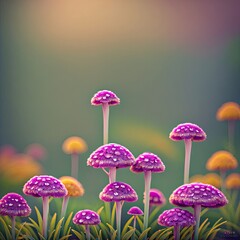 Mushrooms in the meadow on the background of the sunset