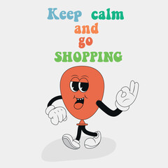 Retro groovy red balloon sale Black Friday banner. Trendy groovy cartoon illustration style and motivation slogans white background. Trendy 70s , 80s, 90s style. 