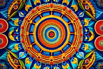 pattern with circles, Mandala patterns in vibrant colors form an intricate and mesmerizing abstract image.