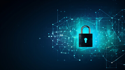 Cybersecurity Digital Shield: Keyboard Key Protection in High-tech Dark Blue Cyberspace