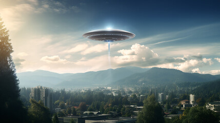 Extraterrestrial Visit: UFO Over the Cityscape - generative ai