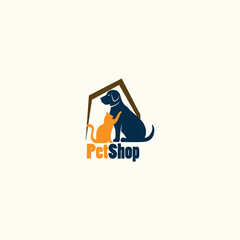 vector illustration of pet shop logo with dog and cat concept