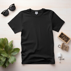 Top view Black T-shirt design mockup  background