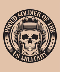 Fully editable Vector EPS 10 Outline of Proud Soldier Of The US Military T-Shirt Design an image suitable for T-shirts, Mugs, Bags, Poster Cards, and much more. The Package is 4500* 5400px