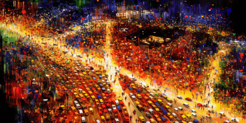 Car traffic aerial view - Generative AI