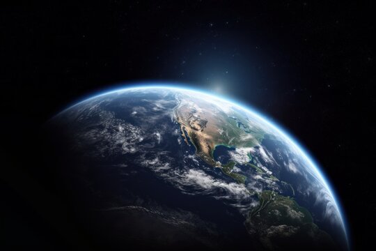 View of planet Earth from space with her atmosphere © happy_finch