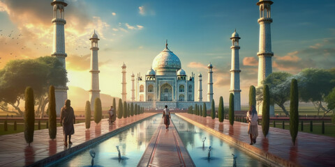 Fototapeta premium Tourism of the future, Taj Mahal - Generative AI