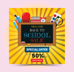 back to school blackboard full illustration and squared size poster.