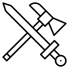 Axe And Sword Line Icon
