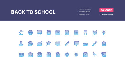 Fototapeta na wymiar 30 Back to School Icons Pack - Line Duotone
