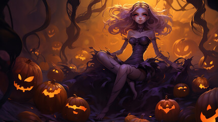 halloween witch with a pumpkin