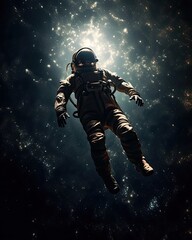 Fototapeta premium Zero gravity, floating through infinite darkness.