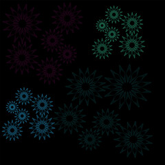 Vector abstract illustration in the form of circles and patterns of drawings on a black background