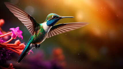 colorful bird in flight. colorful hummingbird in flight