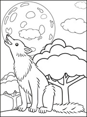 Vector wolf animal coloring page for kids- moon wolf coloring pages
