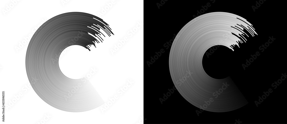 Poster Rotating lines. Art line design. Abstract background or icon. Black shape on a white background and the same white shape on the black side.