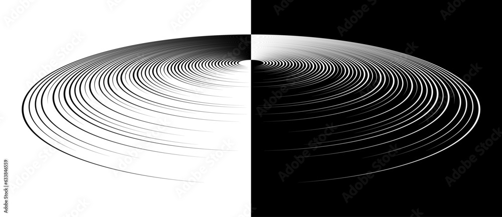 Poster perspective view to abstract circle with lines. spiral universe or day and night concept. black shap