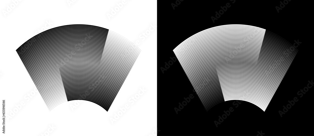 Poster Transition concept with line art. Abstract geometric background with lines. Black shape on a white background and the same white shape on the black side.