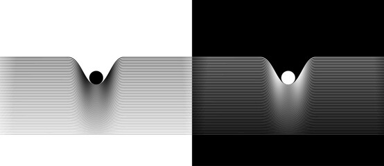 Abstract art line design. Mass gravity concept. Black shape on a white background and the same white shape on the black side.