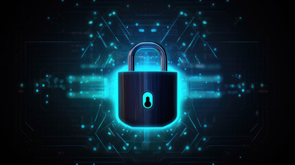 Closed digital lock key on digital background. Cybersecurity and information or network protection. Created with Generative AI technology.