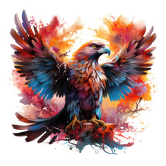 Obraz premium A whimsical Amerikan Eagle T-Shirt Design featuring the eagle as a fairy tale creature with shimmering iridescent feathers, Generative Ai
