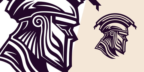 Epic Warrior Emblem: Lineart Vector Logo Design Template