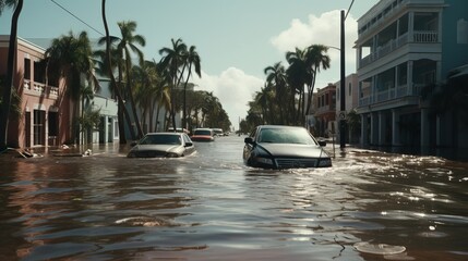 A flooded street after catastrophic Hurricane Irma hit Fort Lauderdale, FL generative ai