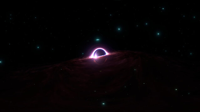 360 black hole panorama, environment map background. HDRI spherical panorama. Space image with black hole and accreation disk. 3d illustration