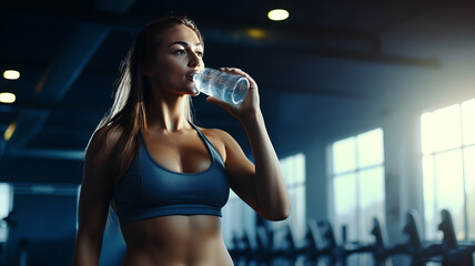 Athlete Woman Drinking Pure Water After Workout Exercise or Training Building Muscles and Burning Fat Cardio,